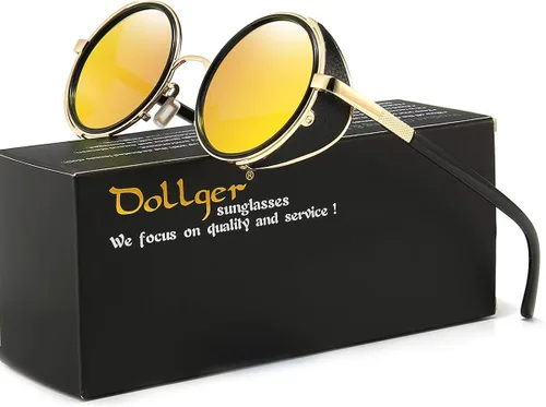 Vista 6 de Dollger Steampunk - Gafas de sol redondas retro vintage con marco circular de metal Negro