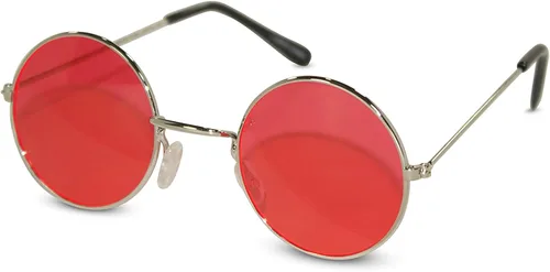 Vista 3 de Lentes de sol de John Lennon para fiesta. Lentes de sol redondos, hippie, con lentes de colores. Marco negro con lente azul