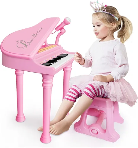 Vista 12 de Love & Mini - Piano/teclado de juguete para niños de 3 a 5 años como regalo de cumpleaños, con 24 teclas, color rosa; instrumento musical de juguete