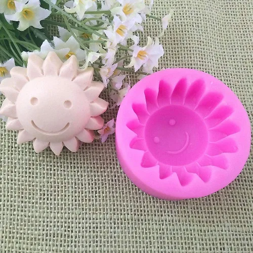 Vista 3 de Molde de silicona para jabón de cara sonriente del sol, molde de caramelo de chocolate con flores de sol, herramienta de decoración de pasteles
