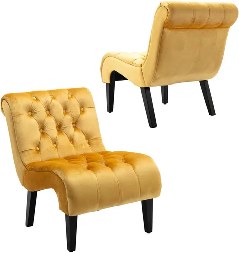 Vista 18 de Comfy Silla Decorativa de Terciopelo, Silla Auxiliar Tapizada sin Brazos para Sala de Estar, Tumbona Pequeña Moderna con Respaldo Acolchado y Diseño