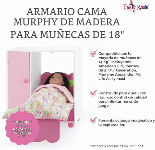 Vista 5 de Emily Rose - Juego de cama y armario para muñecas de 18 pulgadas con perchas y almacenamiento