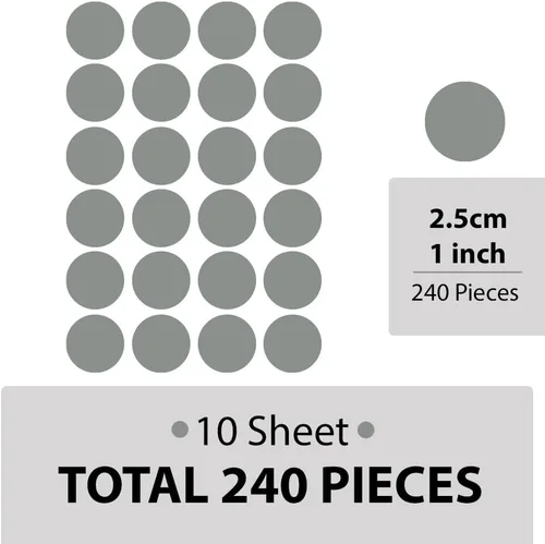 Vista 5 de Adhesivos de lunares plateados para pared, 1 pulgada, 240 unidades (plata mate)