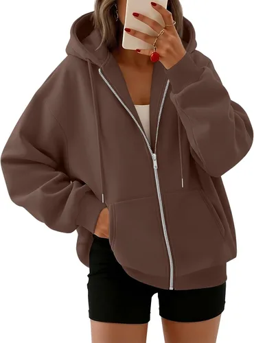 Vista 24 de Trendy Queen - Sudaderas con capucha y cremallera para mujer, sudaderas de gran tamaño, trajes de moda de otoño, chaquetas informales, ropa