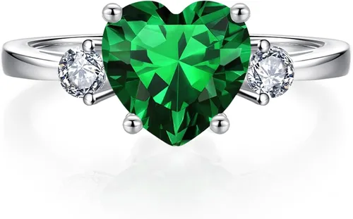 Vista 2 de BONLAVIE Anillo de compromiso de plata de ley 925 para mujer, 2.25 quilates, creado con zafiro azul, talla esmeralda verde, anillo de compromiso