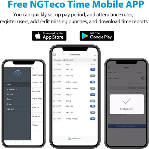 Vista 6 de NGTeco Reloj de tiempo APP para pequeñas empresas, 4 en 1, Plug & Play Negro