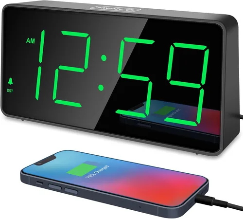 Vista 15 de Peakeep Reloj digital, reloj despertador alimentado por batería para dormitorios, esfera de espejo, números grandes, 6 atenuadores para personas