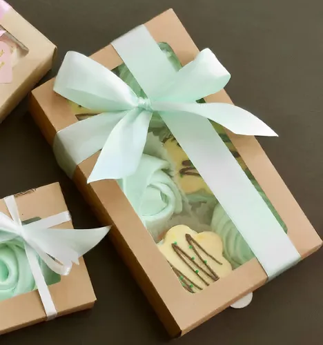 Vista 6 de 20 cajas de panadería marrones de 8 x 6 x 2.5 pulgadas con ventana, cajas de galletas para embalaje, cajas de golosinas para cupcakes, día de San