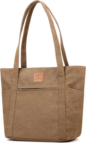 Vista 14 de Bolsos de hombro para mujer, bolsa de lona resistente para trabajo, bolsa de cubo retro Beige