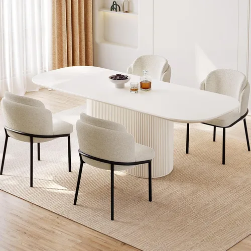 Vista 29 de Mesa de comedor ovalada de 63 pulgadas para 2-6 personas, mesa de cocina negra moderna, mesa de comedor rectangular de lujo, mesa de comedor