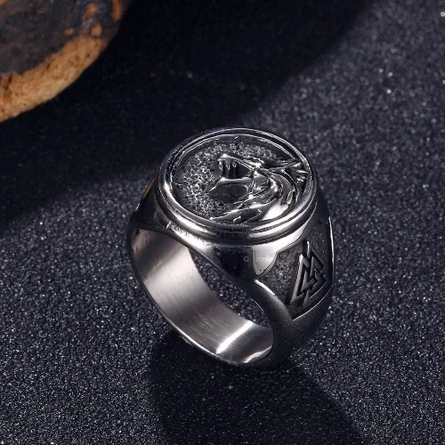 Vista 3 de Anillo Fenrir de lobo vikingo, anillo de lobo cazador de mago de acero inoxidable, joyería retro nórdica para hombre
