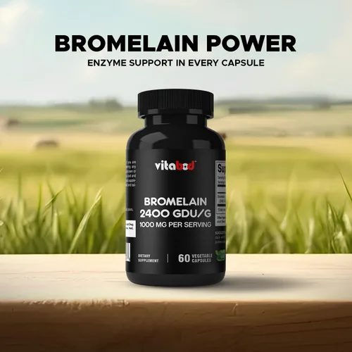 Vista 6 de Vitabod Suplemento de bromelina de 1000 mg por porción, 2400 GDU/g, enzimas proteolíticas, apoya la digestión de proteínas, 60 unidades, sin OMG
