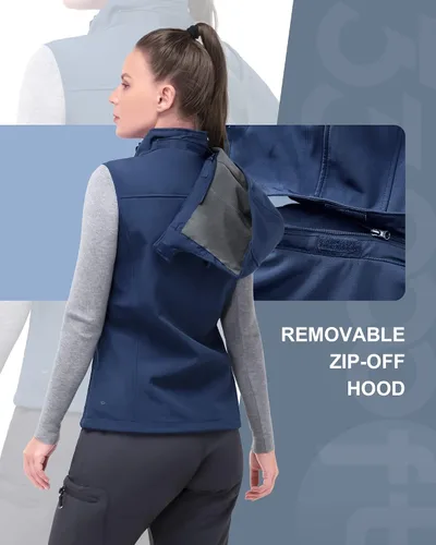 Vista 2 de 33,000ft Chaleco ligero con capucha para mujer, forro polar, resistente al viento, con cremallera, sin mangas, para senderismo, golf, correr