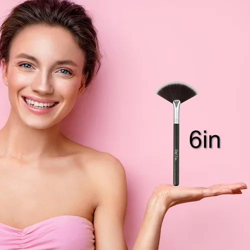 Vista 4 de Nanshy Brocha iluminadora de abanico, maquillaje profesional para rubor, bronceador, mezcla, brocha de resaltado y más, pincel de polvo fijador