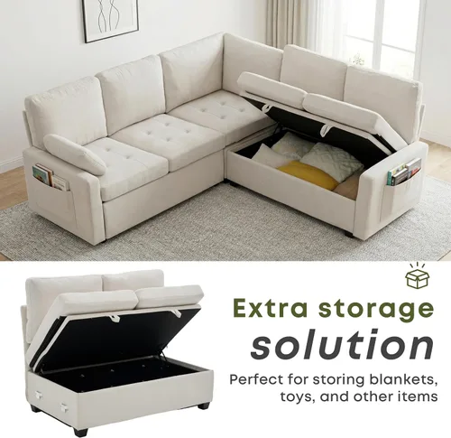 Vista 7 de Huatean Home Sofá extraíble de 105 pulgadas con almacenamiento, sofá cama, sofá modular en forma de U de 7 asientos para sala de estar, sofá modular