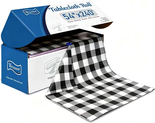 Vista 19 de Mantel desechable de plástico para mesas: 54 pulgadas x 120 pies, cubierta de mesa de plástico con cortador fácil de deslizar, manteles de plástico