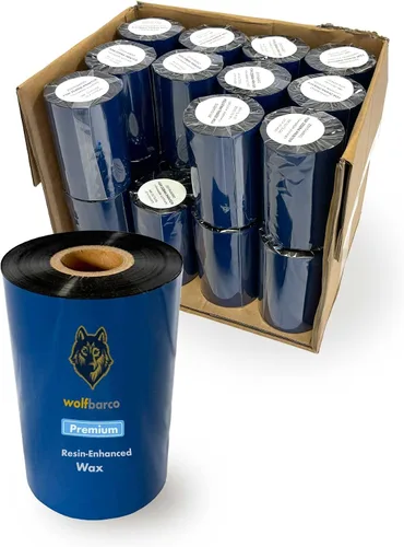 Vista 21 de Wolfbarco 1 Roll 1.57" x 1476' (40mm x 450m) Premium Resin Enhanced Wax Thermal Transfer Ribbon 1" Core, Coated Side Out for Zebra Printers