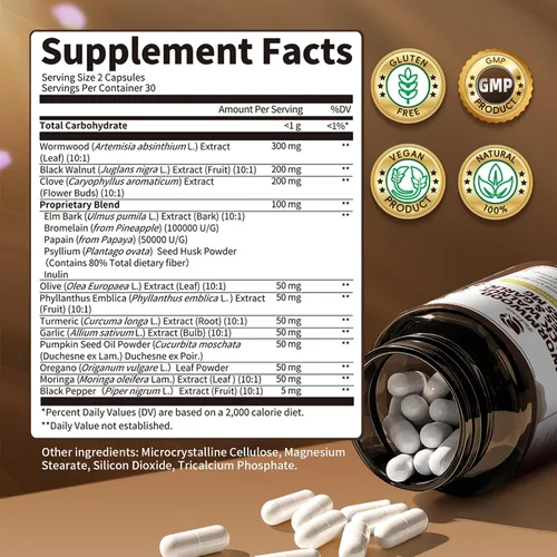 Vista 6 de Lukaree Cápsulas de Limpieza de Clavo de Ajenjo y Nuez Negra 16 en 1 para Humanos – Desintoxicación Natural del Intestino y Salud Digestiva