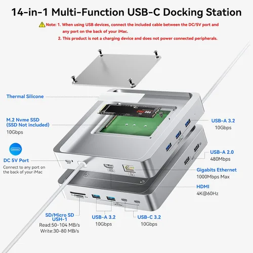 Vista 2 de AGEEN Concentrador USB-C de 14 puertos y 10 Gbps para iMac de 24 pulgadas