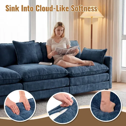 Vista 7 de Juego de sofá modular de 107 pulgadas con otomana, sofá convertible en forma de L, sofá de asiento profundo de felpilla de 3 plazas con almohadas
