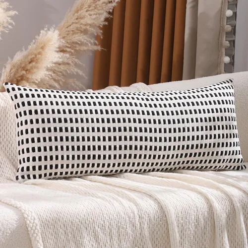 Vista 33 de Juego de 2 fundas de almohada bohemias de 18 x 18 pulgadas, color negro y crema Rayas negras