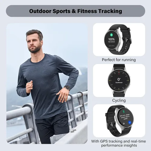 Vista 5 de Reloj inteligente para hombres y mujeres (respuesta/hacer llamadas) – AMOLED de 1.32 pulgadas negro mate rastreador de actividad con GPS y Alexa