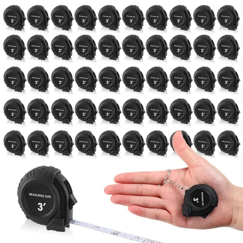 Vista 11 de Kanayu 50 mini llaveros de cinta métrica de 3 pies, cinta métrica retráctil pequeña a granel con cerradura de acero de fácil lectura, bolsillo