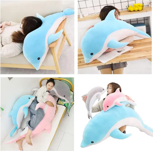 Vista 6 de Somao Animales de Peluche Delfín Almohada de Peluche Súper Suave Juguetes de Peluche de Animales Marinos Muñecas para Niños y Niñas Cojín para Azul