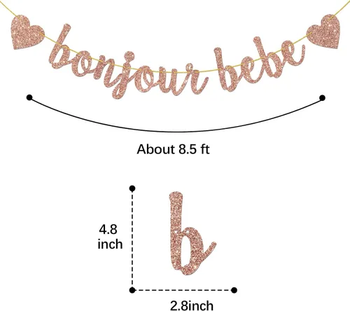 Vista 2 de Cartel Bonjour Bebe con purpurina de oro rosa, decoración de fiesta de primer cumpleaños, cartel de bienvenida Oh Baby Shower Banderines