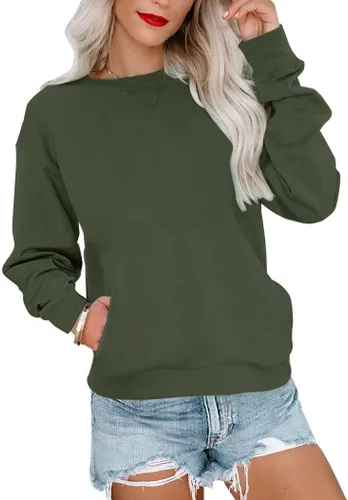 Vista 9 de Orchidays Sudaderas de cuello redondo para mujer, casuales, de manga larga, lindas, estilo túnica, sueltas, con botones A-Marrón