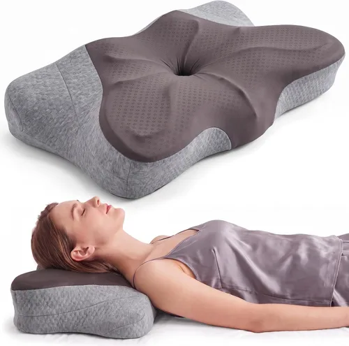 Vista 12 de Almohada cervical ergonómica para el cuello, almohada de espuma viscoelástica para aliviar el dolor, almohadas ortopédicas de cama con soporte