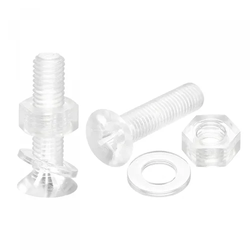 Vista 6 de uxcell Tornillos de máquina Phillips de plástico M6 x 0.472 in con tuercas y arandelas planas, pernos de máquina de cabeza plana de PC