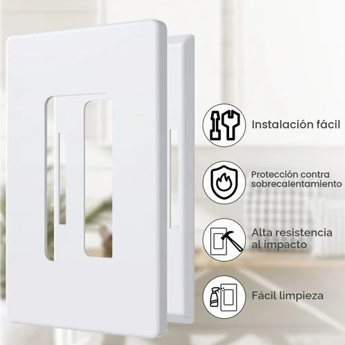 Vista 3 de Cubierta de Tomacorriente, Placa de Pared Decorativa sin Tornillos, Cubierta de Enchufe de Interruptor de Luz, Tamaño Estándar de 1-Gang, Blanco