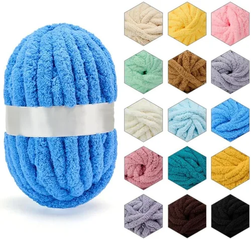 Vista 16 de ERLYEEN Hilo de Chenilla Grueso Súper Voluminoso Suave Espeso Esponjoso Jumbo Gigante Lavable Hilo Grande de Poliéster DIY para Manta de Tejido a