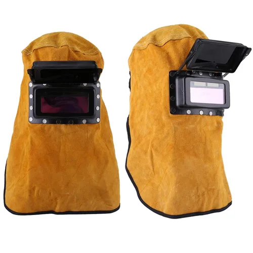 Vista 4 de Casco de soldadura con capucha de soldador de cuero, máscara de soldadura ajustable, casco de soldadura con lente de filtro de oscurecimiento
