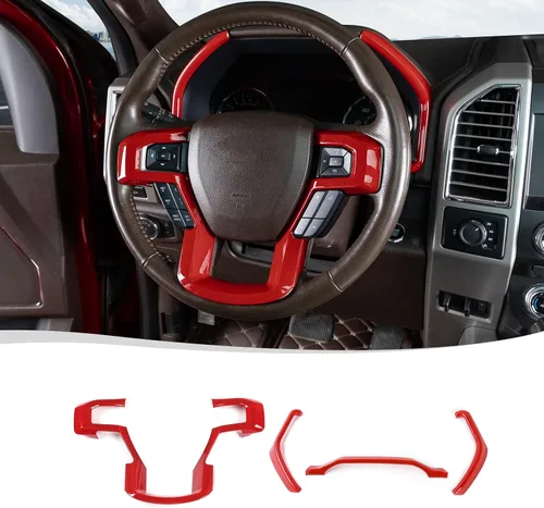 Vista 7 de Voodonala Cubierta de marco decorativo para volante negro con textura de grano para Ford F150 F250 F350 Super Duty 2015 2016 2017 2018 2019 2020