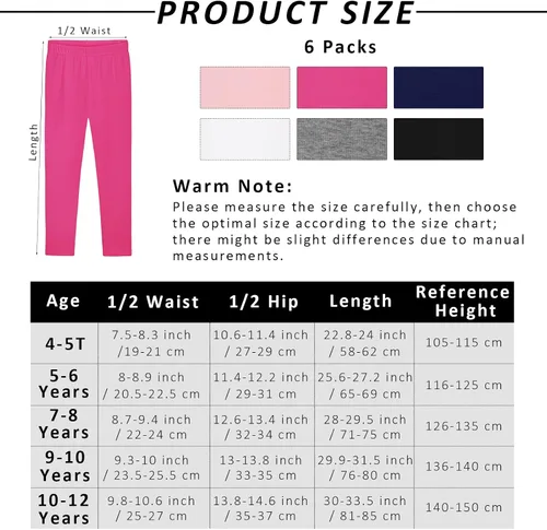 Vista 2 de Resinta Paquete de 6 leggings de algodón para niñas hasta el tobillo, cómodos, elásticos, suaves, leggings para niñas
