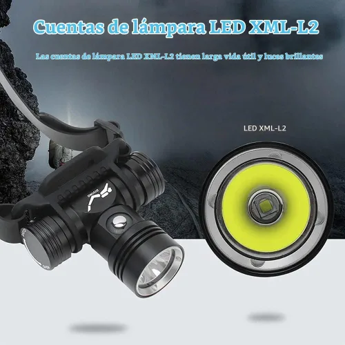 Vista 2 de Linterna frontal de buceo recargable de alto lúmenes para buceo, súper brillante, IPX8, impermeable, buceo, natación, submarinos, 3 modos, luz