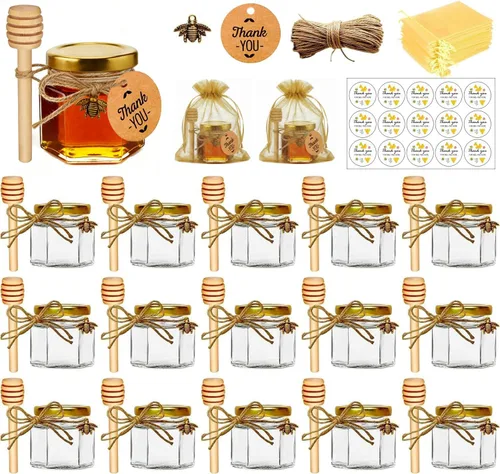 Vista 7 de Adabocute Pote de Miel, Mini Frascos de Miel con Cucharón, Frascos de Miel de Vidrio para Recuerdos de Baby Shower, Recuerdos de Fiesta y Boda, Tapa