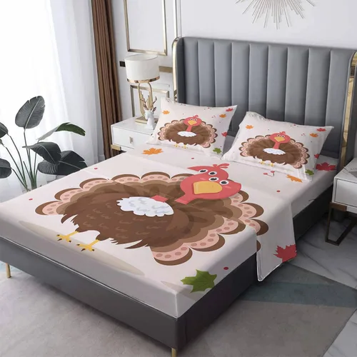 Vista 10 de Juego de sábanas para decoración de otoño, tamaño individual, sábanas de microfibra suave, bolsillo profundo, sábanas y fundas de almohada