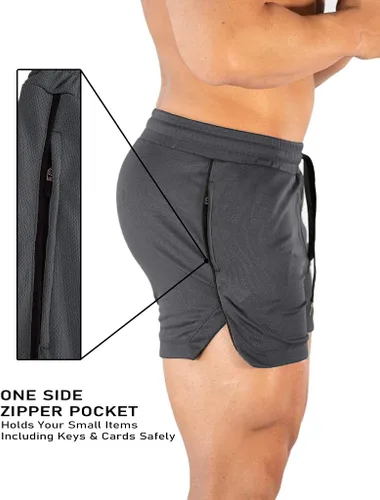 Vista 5 de FLYFIREFLY Pantalones cortos de entrenamiento de gimnasio para hombre, ligeros, atléticos, pantalones cortos para entrenamiento de culturismo