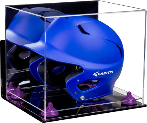 Vista 127 de Better Display Cases Vitrina acrílica para casco de bateo de béisbol con espejo, elevadores rosados, montaje en pared y base de espejo (V22/A012)