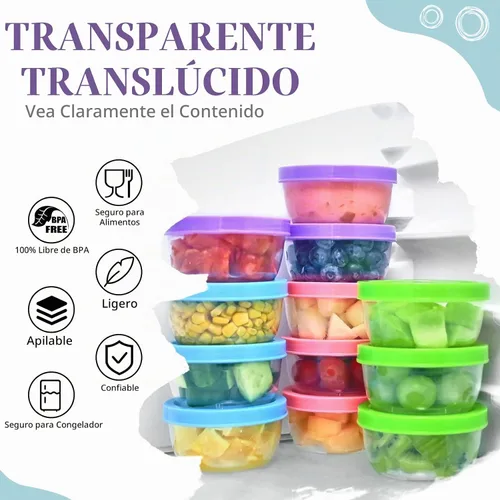 Vista 5 de TOFLEN Recipientes pequeños reutilizables para congelador de 5 onzas, recipientes de plástico para almacenamiento de alimentos con tapas de rosca, a