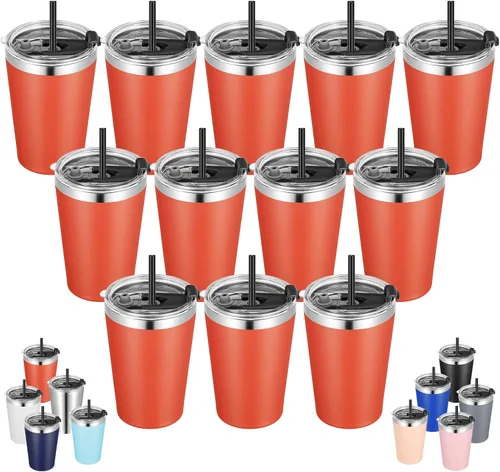 Vista 21 de VEGOND - Vaso térmico de acero inoxidable de 12 onzas con aislamiento al vacío de doble pared, vaso para viaje con tapa y pajita reutilizable Negro