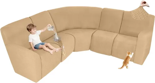 Vista 59 de ALIECOM Fundas 100% impermeables para sofá seccional reclinable, forma de L, elásticas, para esquina, funda para sofá seccional reclinable, lavable