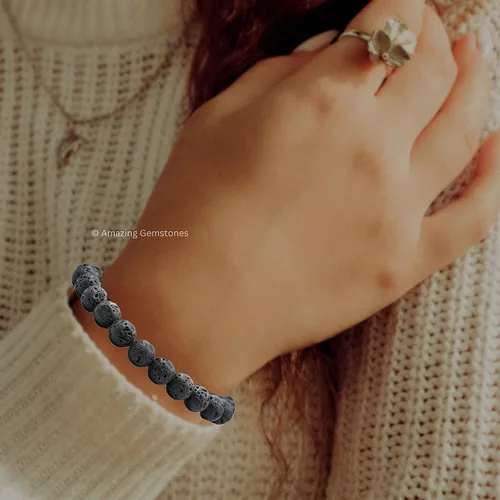 Vista 4 de Lava Stone Bracelet for Women Men's Gifts - Protection Healing Crystal Bracelet - 8mm Gemstone Beaded Adjustable Bracelet Pulseras Para Hombres