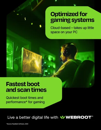 Vista 4 de Webroot Antivirus for PC Gamers 2026 1 Device 1 Year Download + System Performance Optimizer