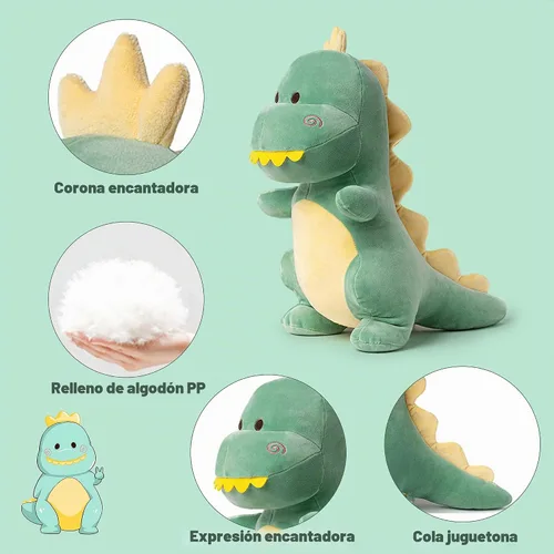 Vista 6 de Animal de peluche de dinosaurio, lindo peluche de dinosaurio suave de 12 pulgadas, juguetes de peluche para niños y niñas, bebés y niños (verde)