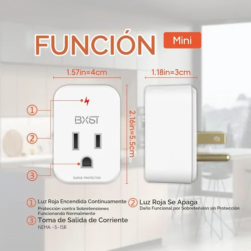 Vista 3 de BXST Protector de sobretensiones de salida única para refrigerador, protector de sobretensiones de pared pequeña, enchufe individual de 120 V, mini