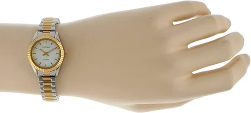 Vista 3 de TIMETECH - Reloj para mujer, pulsera elástica de expansión de dos tonos con bisel de borde acanalado, plateado, dorado, Japonés